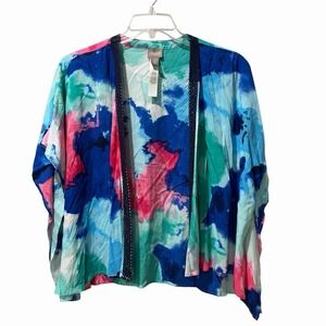 Chicos Top Womens L/XL Washed Floral Short Ruana Wrap Covering Lace Multi